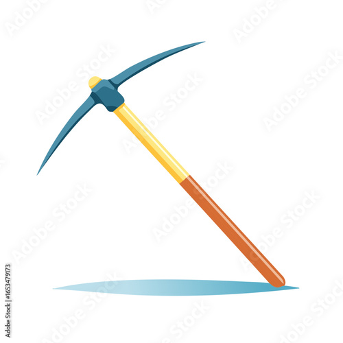 Illustration of a pickaxe tool with a blue metal head and yellow and brown handle