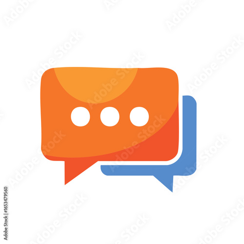 Orange and blue speech bubbles representing online chat communication and digital messaging