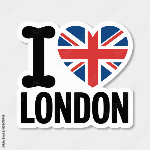 I love london sticker with the union jack flag in a heart shape isolated on white background