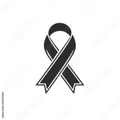 Black Mourning Ribbon Simple Flat Icon Symbol of Awareness and Solidarity Isolated