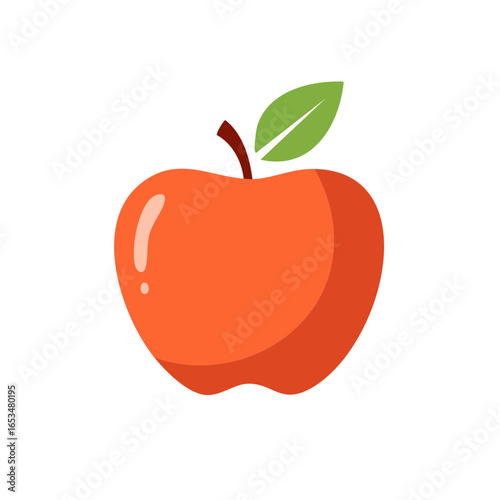 Illustration of a Vibrant Orange Apple with Stem and Green Leaf, Fresh Healthy Fruit