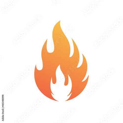 Stylized Fire Flame Design in Orange Gradient on White, abstract heat illustration