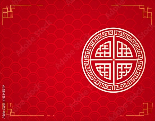 Chinese-inspired graphic design with red and white patterns