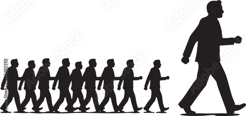 Leadership Concept A Silhouette of a Man Leading a Group of People in a Unified March Forward Symbolizing Guidance and Direction in Business and Society