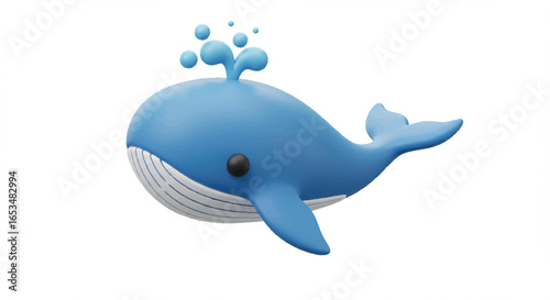 3D Rendered Blue Whale with Water Spout and White Belly Details.