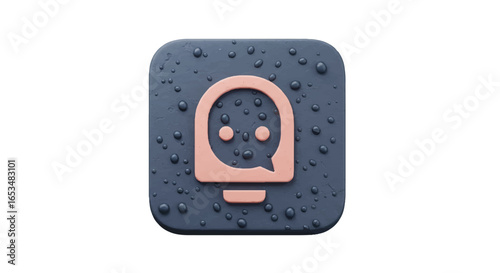 3D Rendered Chat Icon with Water Droplets and Rounded Edges.