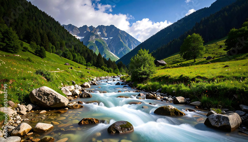 清流の川辺の風景。A clear riverside landscape.
