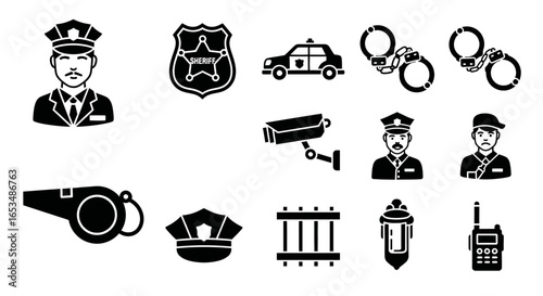 Black and White Law Enforcement Icon Set