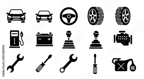Black Silhouette of a Car Engine with Multiple Cylinders.