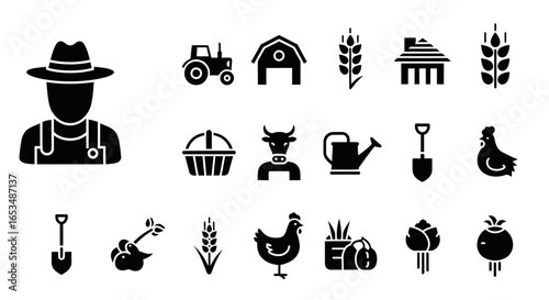 Collection of Black and White Farm Icons