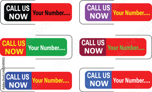 Modern call us now button vector set with colorful communication design for customer service and business promotion