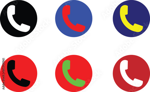 Telephone call icons vector collection in circular backgrounds for business communication and customer service design