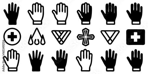 Collection of Medical Icons Including Hands and Crosses health healthcare