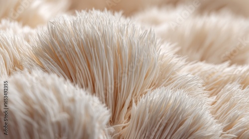 Lion's mane mushroom fluffy white texture close-up