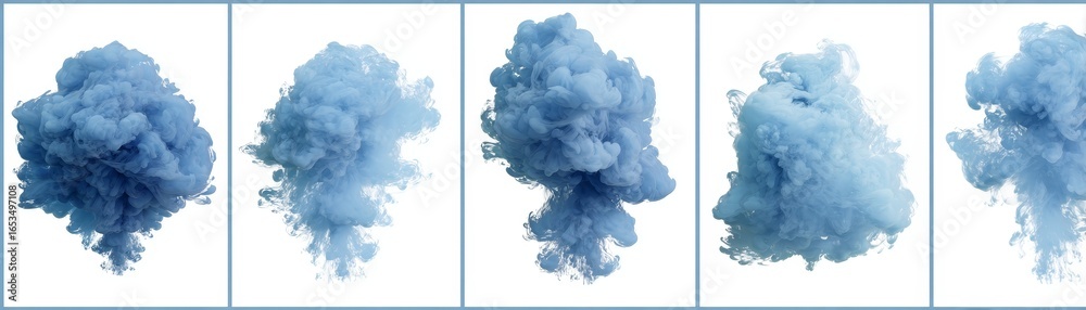 Fototapeta premium An elegant and minimalist artistic composition featuring a linear series of four vibrant blue inks creating a captivating visual study in color tone and abstract arrangement