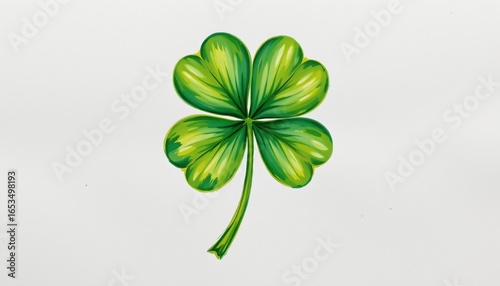 four leaf clover arranged as a single bloom rendered as a expressive watercolor on white, with negative space.