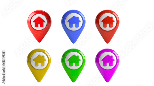 "Colorful Home Location Pins – Real Estate Map Icons & GPS Markers"