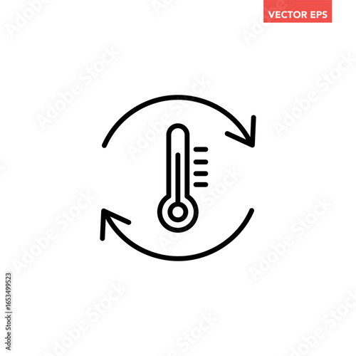 Black single temperature regulation line icon, simple round thermometer process setting flat design pictogram vector for app ads web button ui interface elements isolated on white background