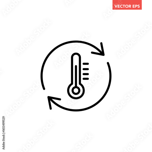 Black single temperature regulation line icon, simple round thermometer process setting flat design pictogram vector for app ads web button ui interface elements isolated on white background