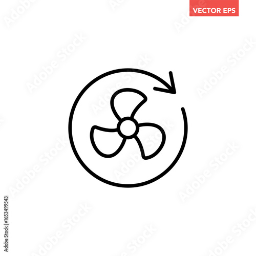 Black single Cooling fan line icon. Simple Propeller wind turbines with arrow cycle flat design pictogram vector for app ads web button ui interface elements isolated on white background