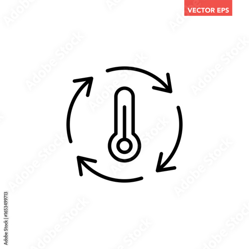 Black single temperature regulation line icon, simple round thermometer process setting flat design pictogram vector for app ads web button ui interface elements isolated on white background