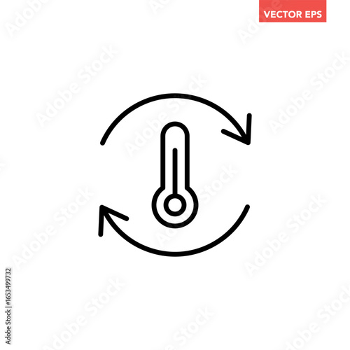 Black single temperature regulation line icon, simple round thermometer process setting flat design pictogram vector for app ads web button ui interface elements isolated on white background