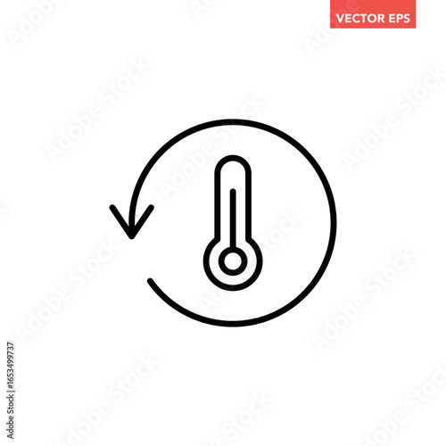 Black single temperature regulation line icon, simple round thermometer process setting flat design pictogram vector for app ads web button ui interface elements isolated on white background