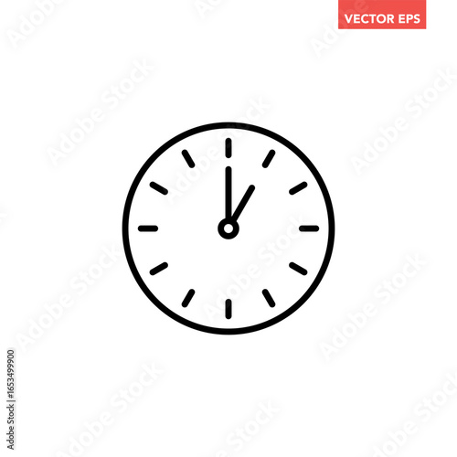 Canvas Print Black single round time clock icon, simple 1 am or pm clock flat design vector p