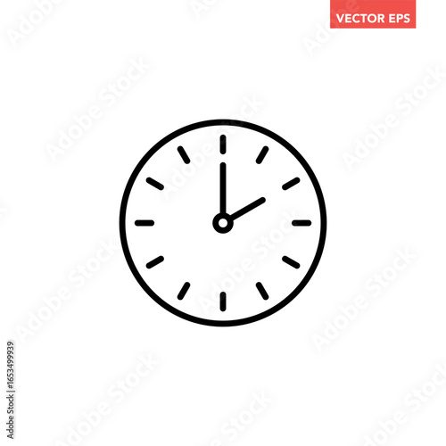 Black single round time clock icon, simple 2 am or pm clock flat design vector pictogram, infographic vector for app logo web website button ui ux interface elements isolated on white background