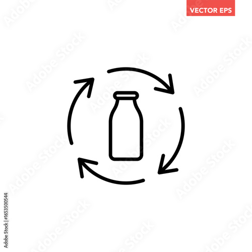 Black single recycle glass bottle line icon. Simple reusable ecological preservation graphic flat design pictogram vector for app web button banner ui interface elements isolated on white background