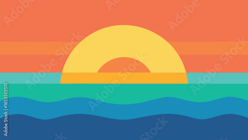 Minimalist Sunset Over Wavy Ocean Horizon sunrise