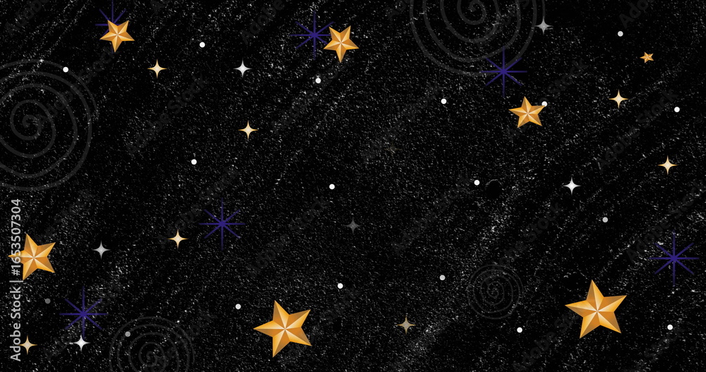 Naklejka premium Image of stars and shapes on black background