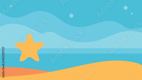 Yellow Starfish on a Sandy Beach with Wavy Blue Ocean and Sky sea star marine life