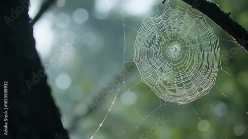 Delicate spiderweb in the morning light