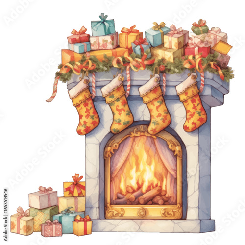 fireplace with christmas gifts