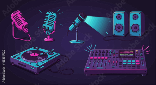 Neon Podcast Studio – Microphone Mixer Music Production