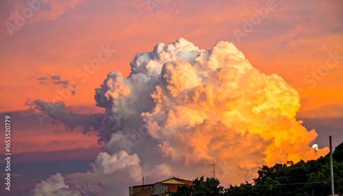 Fototapeta Naklejka Na Ścianę i Meble -  Dramatic sunset cumulus clouds over city