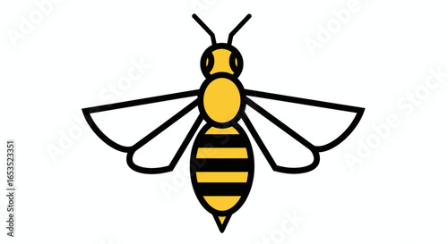 Minimalist Honeybee Illustration with Bold Lines and Vibrant Yellow Accents for Educational Resources and Nature-Themed Design Projects.