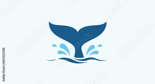 Elegant Aquatic Logo Depicting a Whale Tail Emerging from Water, Ideal for Marine Conservation, Tourism, or Ocean-Related Businesses and Environmental Projects