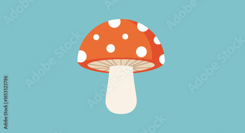 Whimsical Amanita Mushroom Illustration with Polka Dots, Ideal for Children's Books and Educational Resources on Fungi and Forest Ecology