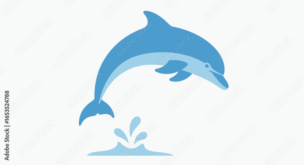 Fototapeta premium Vector Illustration of a Leaping Dolphin with Water Splash for Marine Conservation and Educational Purposes, Symbolizing Ocean Life and Aquatic Environment