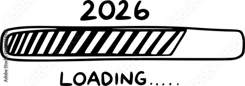 2026 rocket loading bar doodle hand-drawn icon with firecracker and pointed tip, new year countdown download symbol, vector illustration
