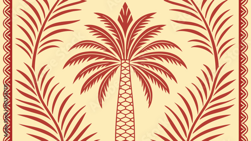 Red palm tree and leaves pattern yellow