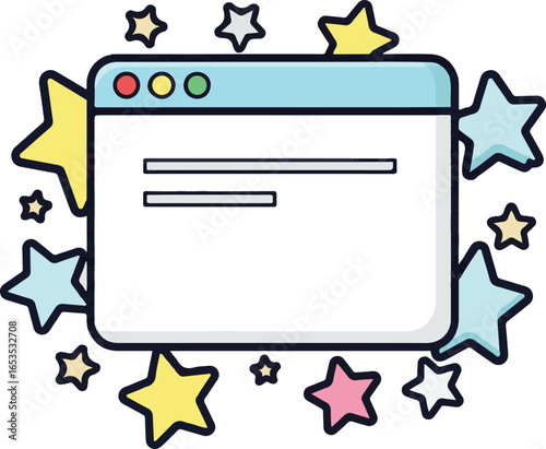 Cute Web Browser with Stars Illustration, Vector Design Element