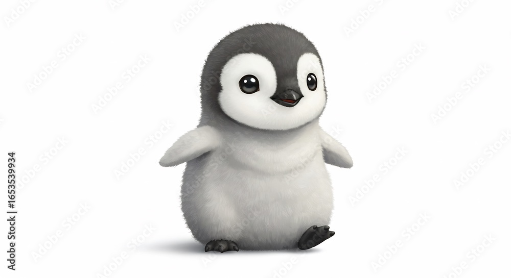 Obraz premium Adorable baby penguin digitally painted soft light. AI Generated