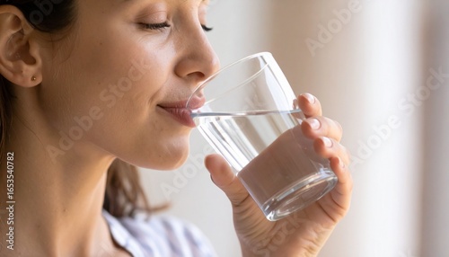 맑은 물 한 잔을 마시는 여성 Woman Drinking a Glass of Water
