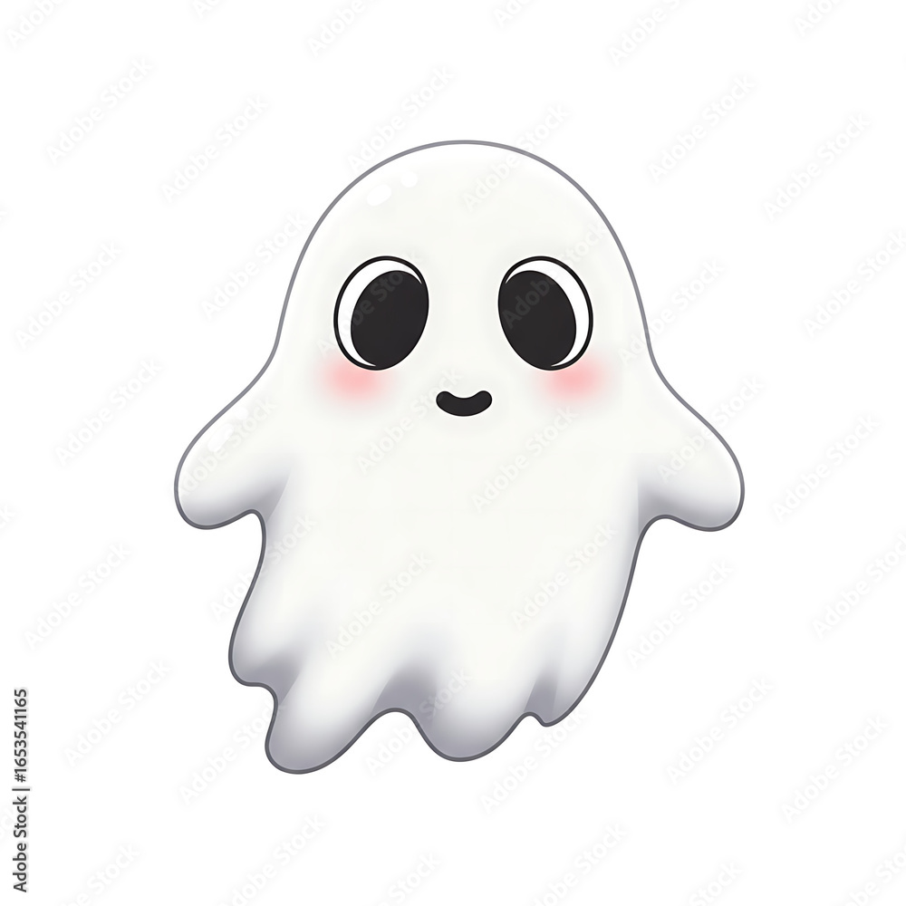 Fototapeta premium Cute spooky ghost character with blush cheeks