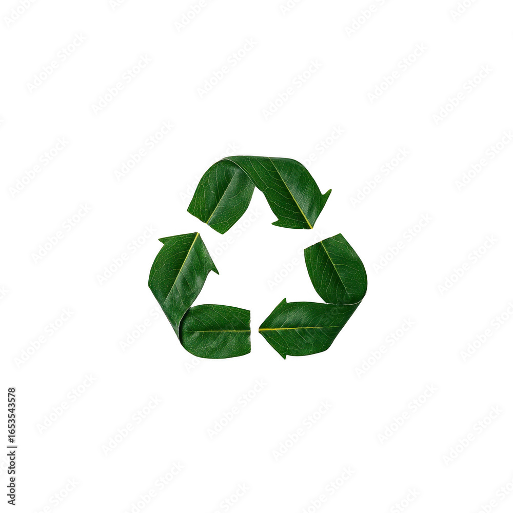 Obraz premium Recycle leaf green eco symbol nature environment sustainability arrow organic recycle symbol made from green leaves represents eco friendly sustainable and organic environmental concepts promoting