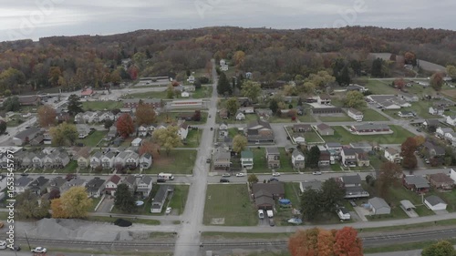 aerial view of a small PA factory town