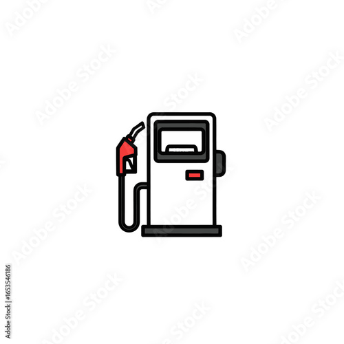 A simple cartoon illustration of a white gas pump with a red nozzle, set against a plain white background.